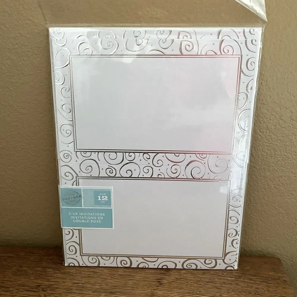 NWT 48 Gartner Studios 2-Up Invitations Silver Swirl 5.5